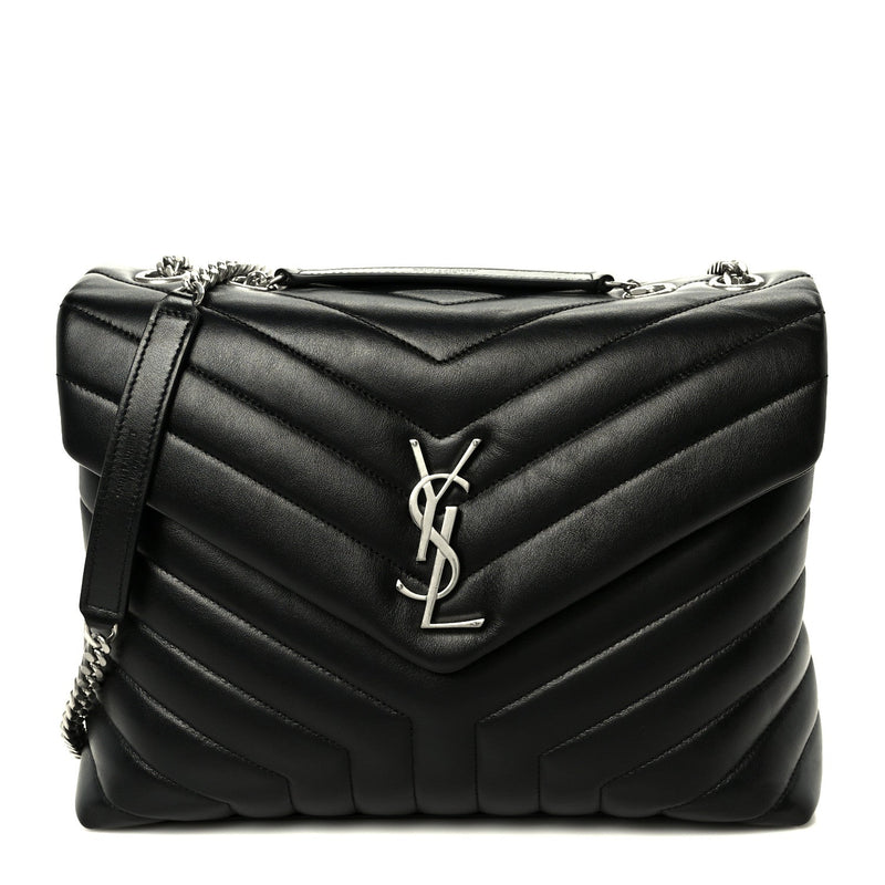 Calfskin Y Quilted Monogram Medium Loulou Chain Satchel Black