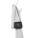 Sheepskin Matelasse Chevron Monogram Medium College Bag Black
