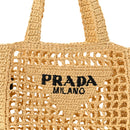 Yarn Raffia Effect Crochet Logo Embroidered Small Tote Bag Naturale