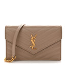 Grain De Poudre Matelasse Chevron Monogram Envelope Chain Wallet Dark Beige