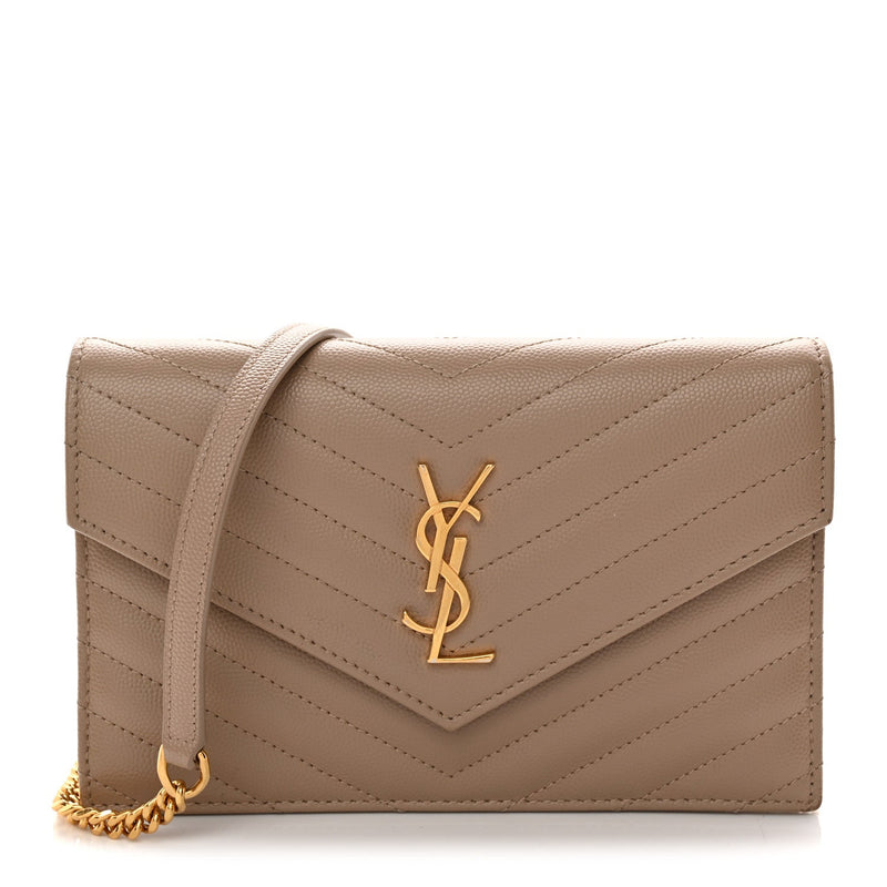 Grain De Poudre Matelasse Chevron Monogram Envelope Chain Wallet Dark Beige