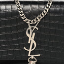 Calfskin Crocodile Embossed Small Classic Monogram Kate Tassel Satchel Black