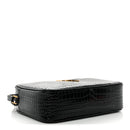 Patent Calfskin Crocodile Embossed Monogram Lou Camera Bag Black
