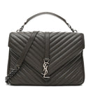 Sheepskin Matelasse Chevron Monogram Large College Satchel Dark Anthracite