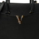 Grainy Calfskin Large Virtus Top Handle Tote Black