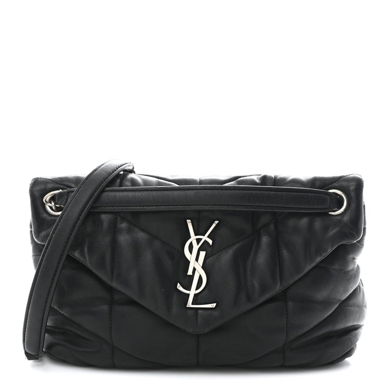 Lambskin Quilted Small Loulou Puffer Monogram Chain Satchel Black
