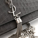 Calfskin Crocodile Embossed Medium Classic Monogram Kate Tassel Satchel Storm