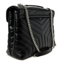 Calfskin Y Quilted Monogram Medium Loulou Chain Satchel Black