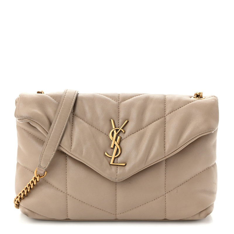 Lambskin Quilted Toy Loulou Puffer Monogram Chain Satchel Nude Powder