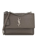 Calfskin Crocodile Embossed Medium Monogram Sunset Fog
