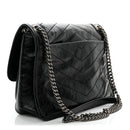 Crinkled Calfskin Matelasse Monogram Medium Niki Chain Satchel Black