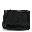 Crinkled Calfskin Matelasse Monogram Medium Niki Chain Satchel Black