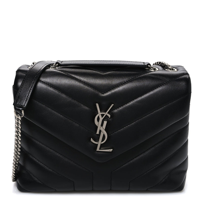 Calfskin Y Quilted Monogram Small Loulou Chain Satchel Black
