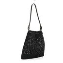 Raffia Crochet Drawstring Pouch Black Naturale