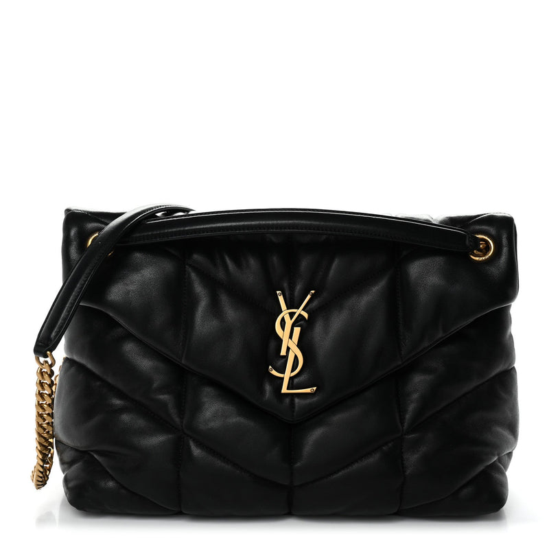 Lambskin Quilted Medium Loulou Puffer Monogram Chain Satchel Black