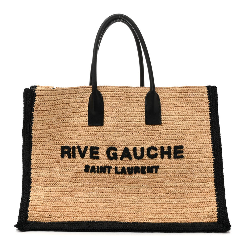 Raffia Calfskin Rive Gauche Tote Naturale Black