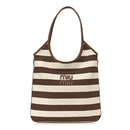 Canvas Calfskin Striped Ivy  Cacao Naturale