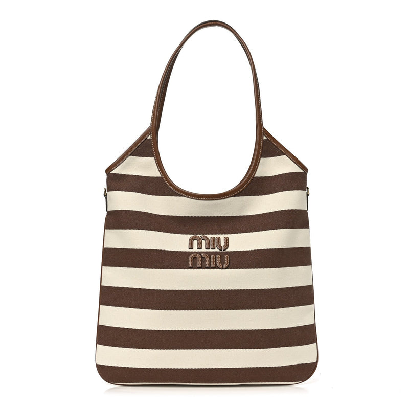 Canvas Calfskin Striped Ivy  Cacao Naturale