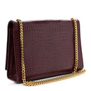 Calfskin Crocodile Embossed Medium Classic Monogram Kate Tassel Satchel Dark Red