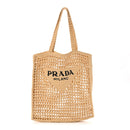 Yarn Raffia Effect Crochet Logo Embroidered Tote Bag Naturale