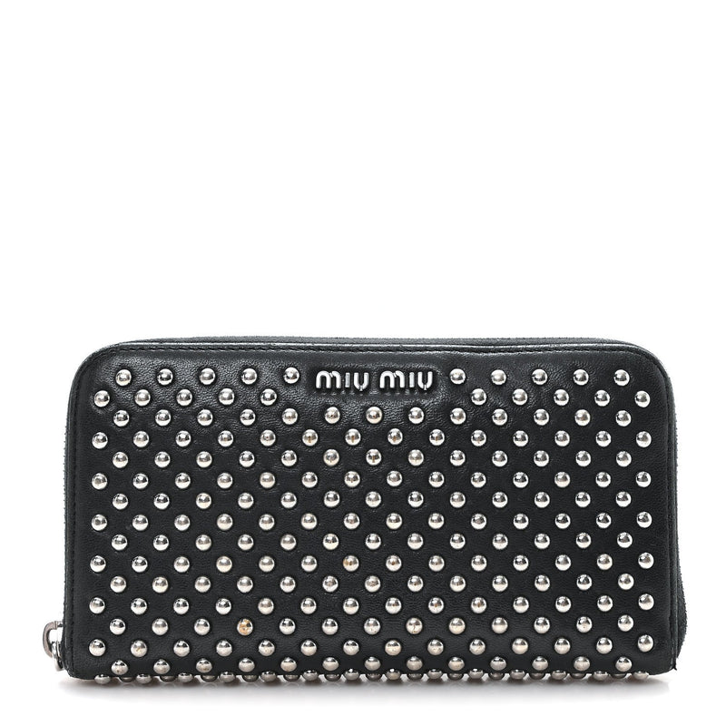 Nappa Metal Studded Zip Around Wallet Black