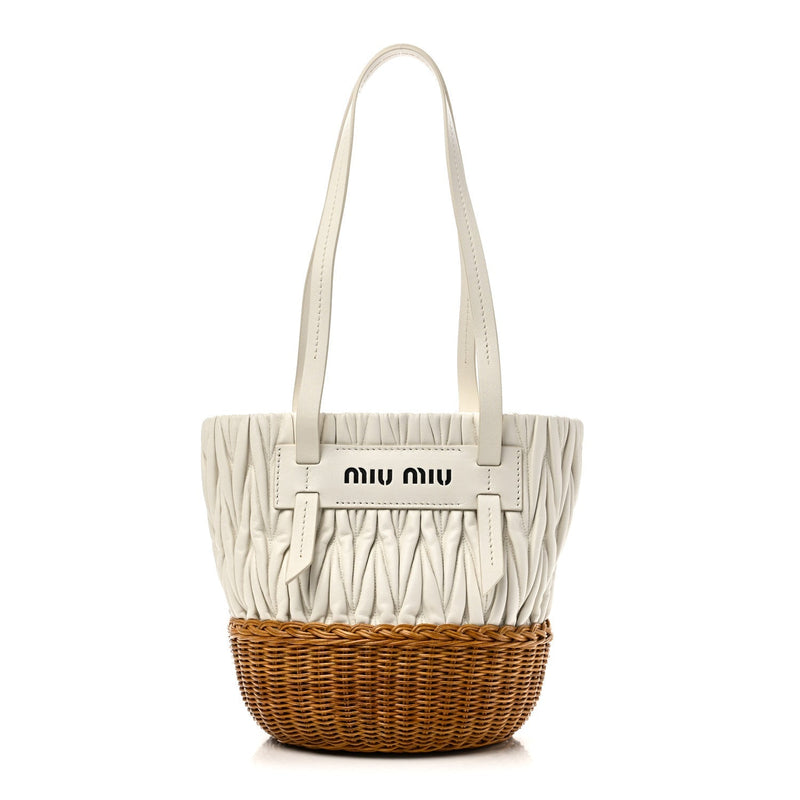 Nappa Matelasse Wicker Basket Bag White Miele