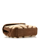 Nubuck Shearling Chevron Monogram Medium College Bag Dark Cigar Natural Beige