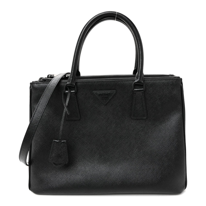 Saffiano Lux Monochrome Large Galleria Double Zip Tote Black