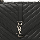 Sheepskin Matelasse Chevron Monogram Medium College Bag Black