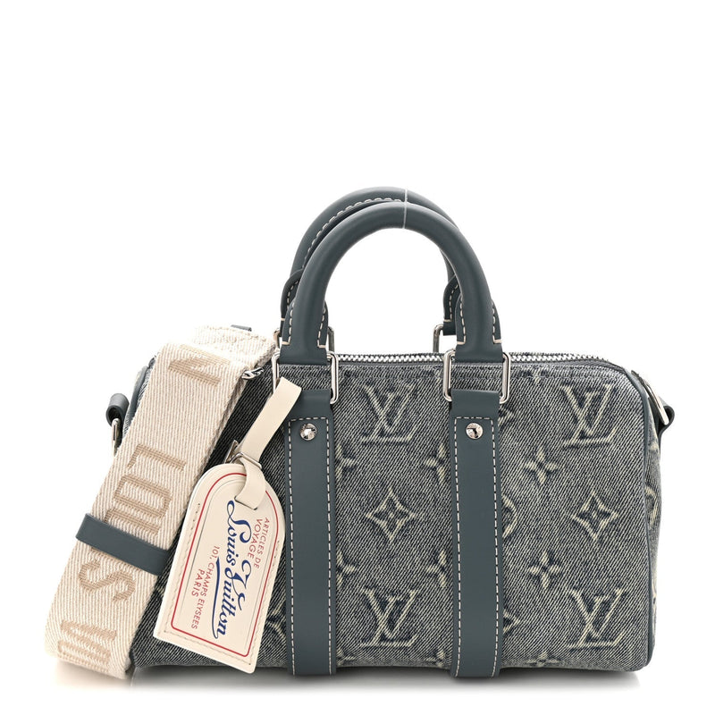 Monogram Washed Denim Keepall Bandouliere 25