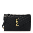 Calfskin Matelasse Chevron Monogram Envelope Chain Wallet Black
