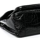Patent Crocodile Embossed Lambskin Monogram Medium Niki Chain Satchel Black