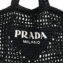 Yarn Raffia Effect Crochet Logo Embroidered Tote Bag Black