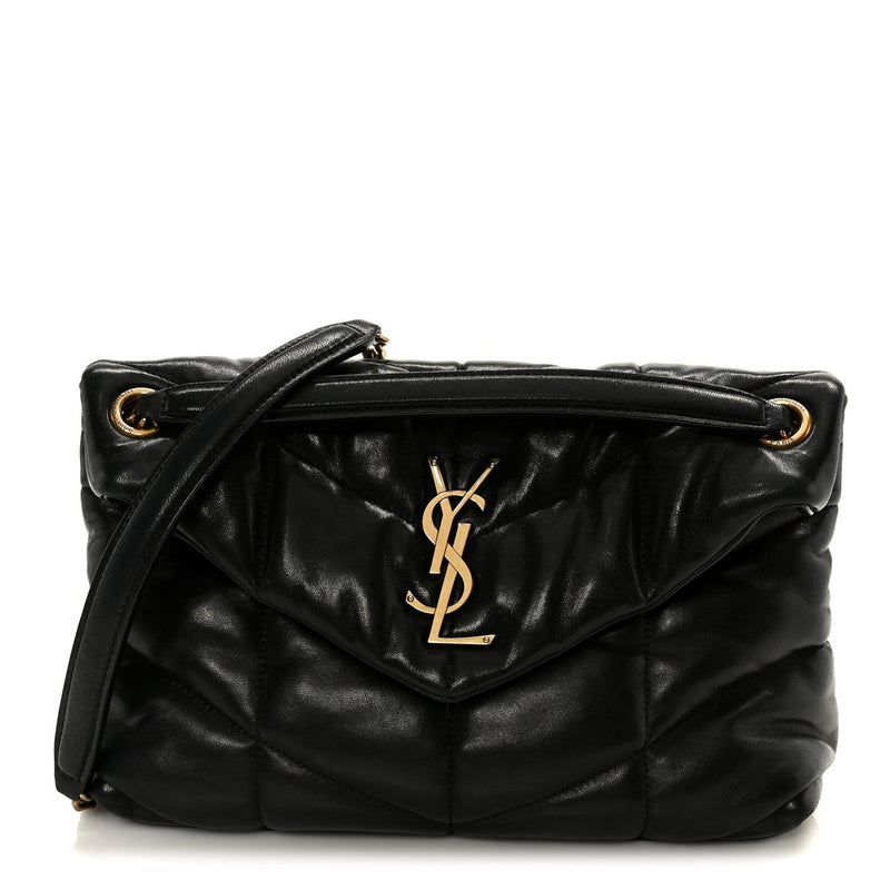 Lambskin Quilted Small Loulou Puffer Monogram Chain Satchel Black