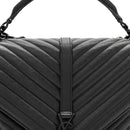 Sheepskin Matelasse Chevron Monogram Monochrome Large College Satchel Black