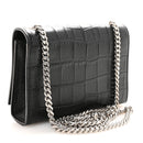 Calfskin Crocodile Embossed Small Classic Monogram Kate Tassel Satchel Black