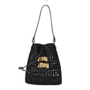 Raffia Crochet Drawstring Pouch Black Naturale