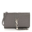 Calfskin Crocodile Embossed Kate Monogram Tassel Chain Wallet Fog