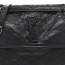 Crinkled Calfskin Matelasse Monogram Medium Niki Chain Satchel Black