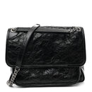 Crinkled Calfskin Matelasse Monogram Medium Niki Chain Satchel Black