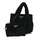 Shearling Nappa Triangle Quilted Patchwork System Tote Black