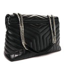 Calfskin Y Quilted Monogram Large Loulou Chain Satchel Black