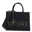Canvas Studded Small Logo Tote Bag Black