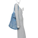 Yarn Raffia Effect Crochet Logo Embroidered Tote Bag Celeste