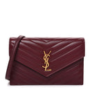 Calfskin Matelasse Chevron Monogram Envelope Chain Wallet Rouge Merlot