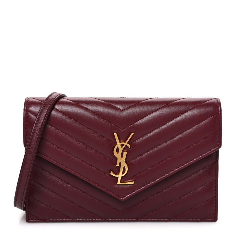 Calfskin Matelasse Chevron Monogram Envelope Chain Wallet Rouge Merlot