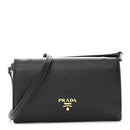 Saffiano Metal Flap Wallet With Strap Black