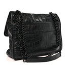 Crocodile Embossed Lambskin Monogram Medium Niki Chain Satchel Black