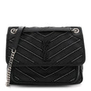 Calfskin Matelasse Monogram Microstud Medium Niki Chain Satchel Black