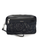 Fabric Jacquard Calfskin Barocco Wristlet Pouch Black